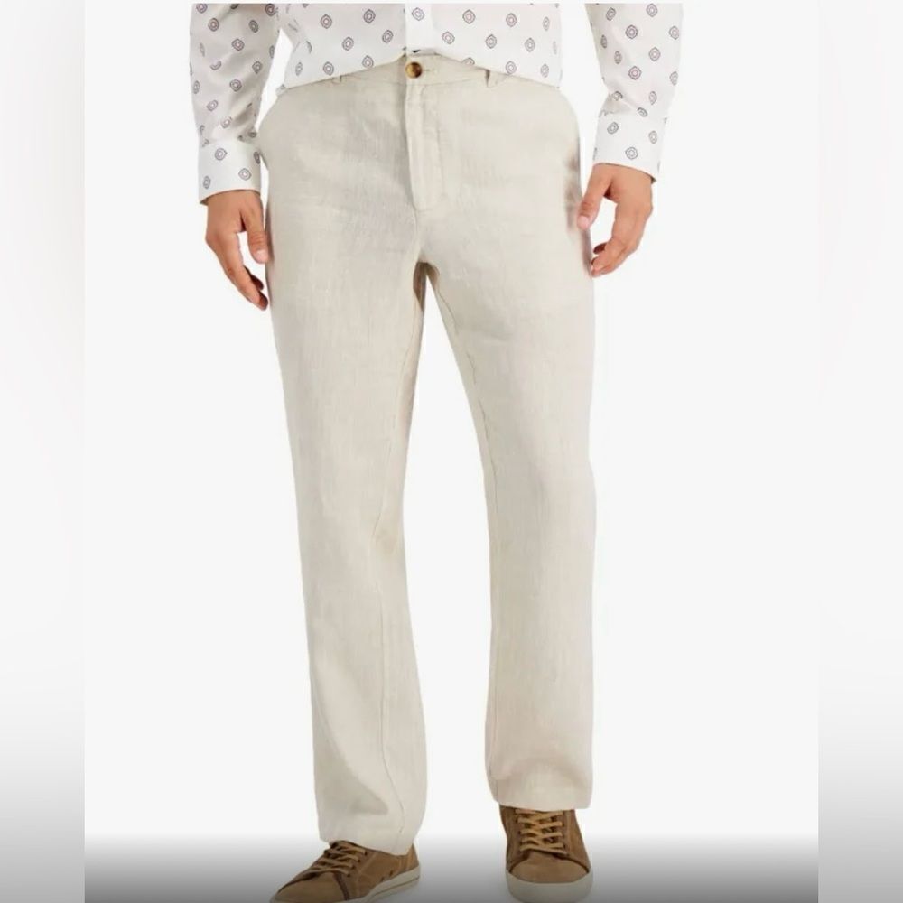 Lombard Slim Fit European Linen Pants With Pockets In Beige Size 36